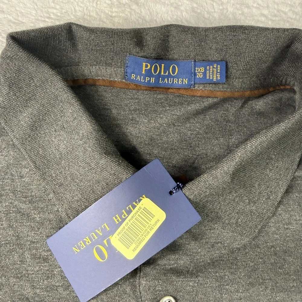 Polo Ralph Lauren Polo Shirt Mens 2XB Big NWT Gray Long Sleeve Cotton